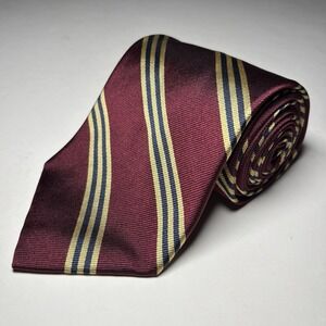 Brooks Brothers  346 Striped Repp Tie Garnet  Gold Navy Silk Necktie Made In USA